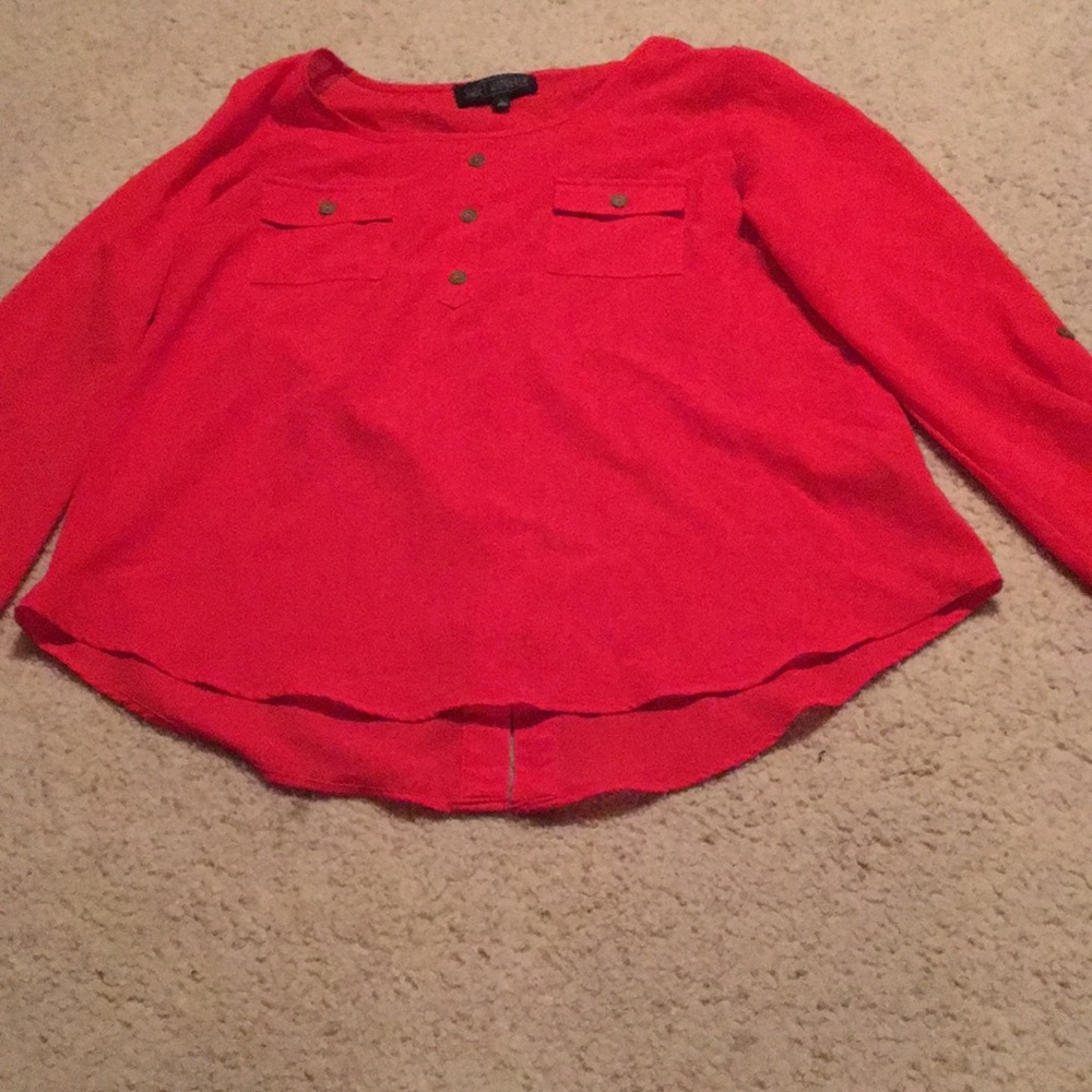 Red see through dress shirt.